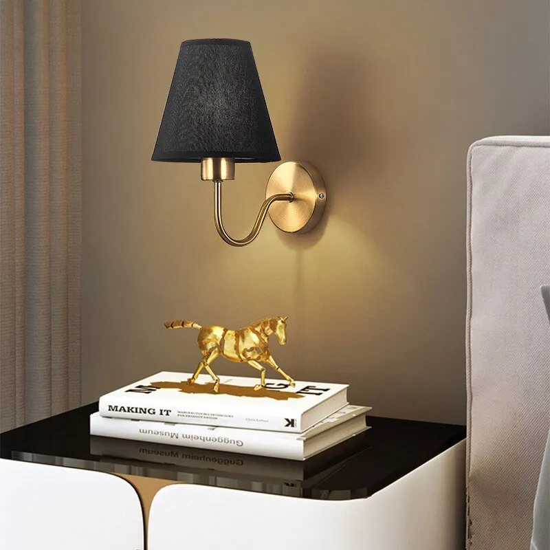 Modern Gold Fabric Bedroom Wall Lamp