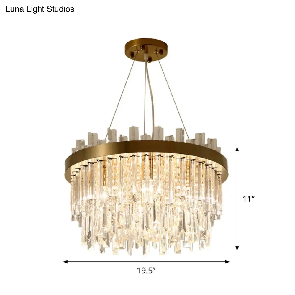 Modern Gold Finished Crystal Drum Ceiling Lamp with 6 Bulbs - Contemporary Chandelier Light