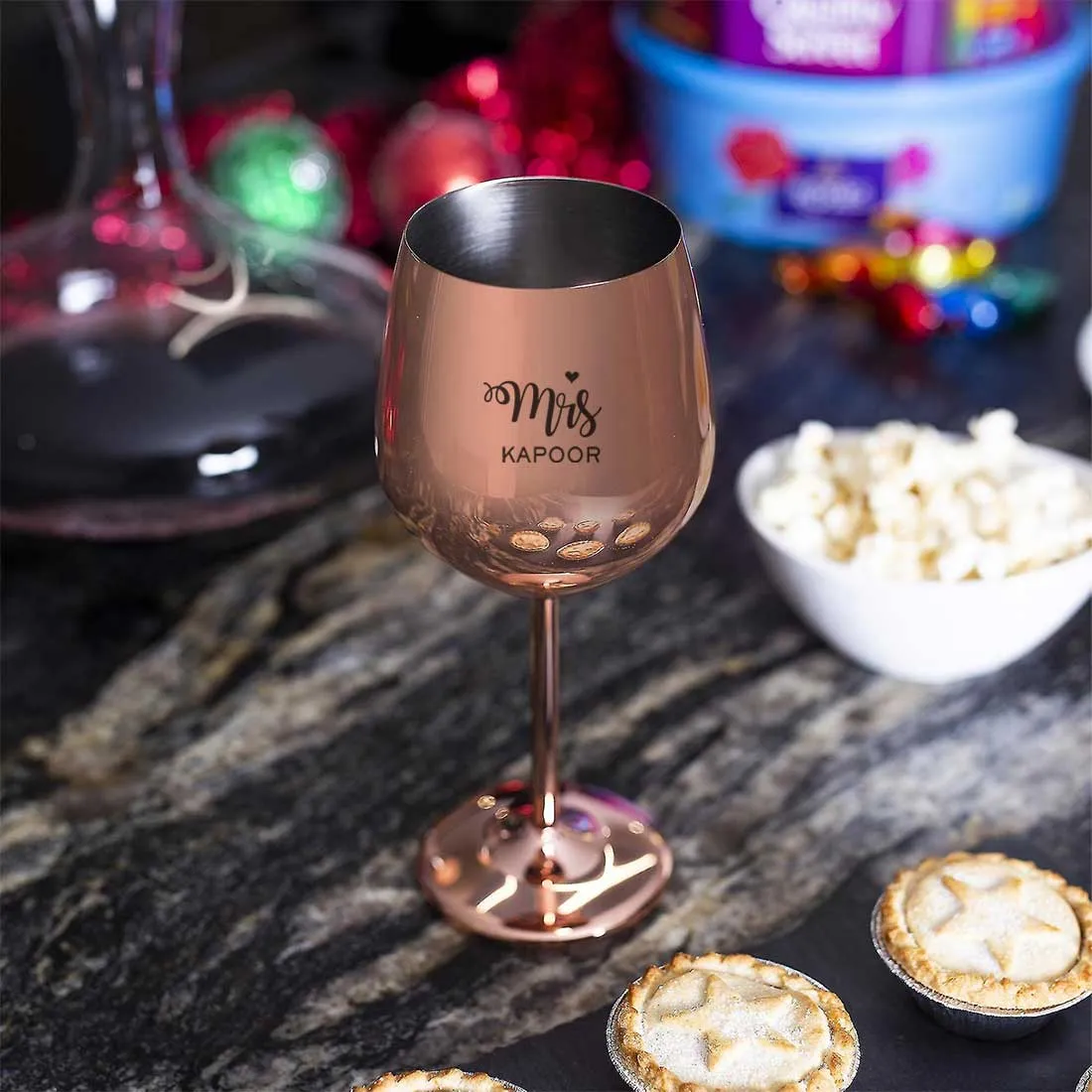 Mr and Mrs Wine Glasses Copper Finish Stainless Steel Goblets