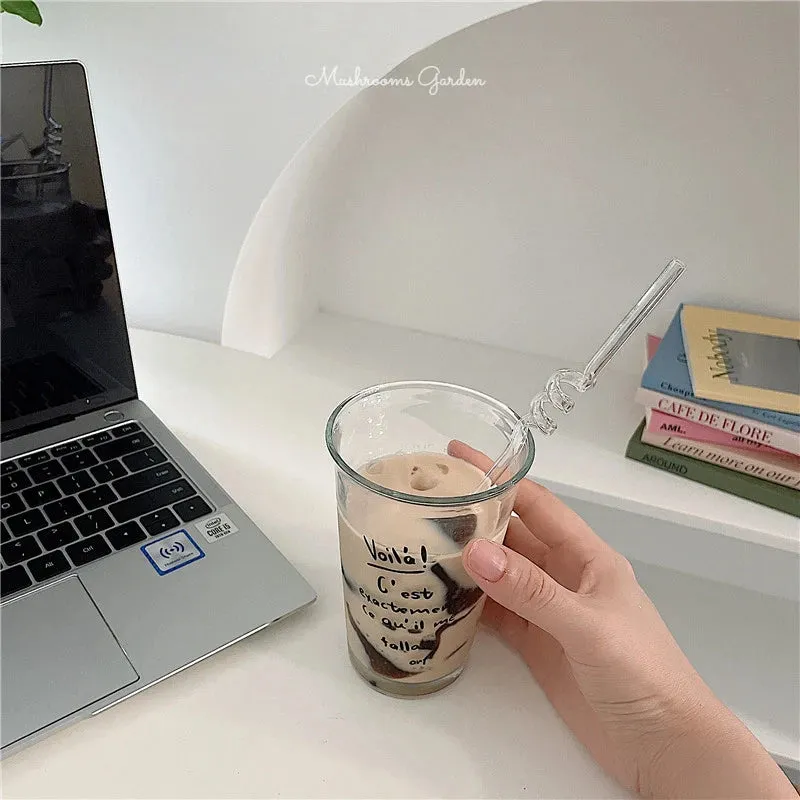 Mushrooms Garden Korean Three-dimensional Simple Love Straw Glass Transparent Straw Glass Milk Tea Straw Juice Milk Cup S4693561