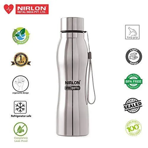 NIRLON Stainless Steel 5 Pcs Fridge Water Bottle/Refrigerator Bottle/Single Wall Bottle 1000 ML