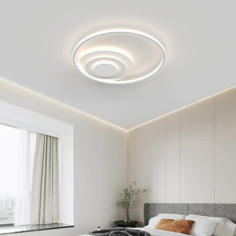 Nordic Modern Minimalist Bedroom Chandeliers White Black Led Ring Lamp Style Living Room Lights Study Ceiling Decoration Lamp