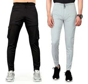 Pack of 2 Men Solid, Pocket Black, Light Grey Track Pants