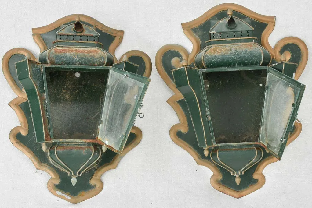 Pair of late 19th century wall lanterns - green 19¼"