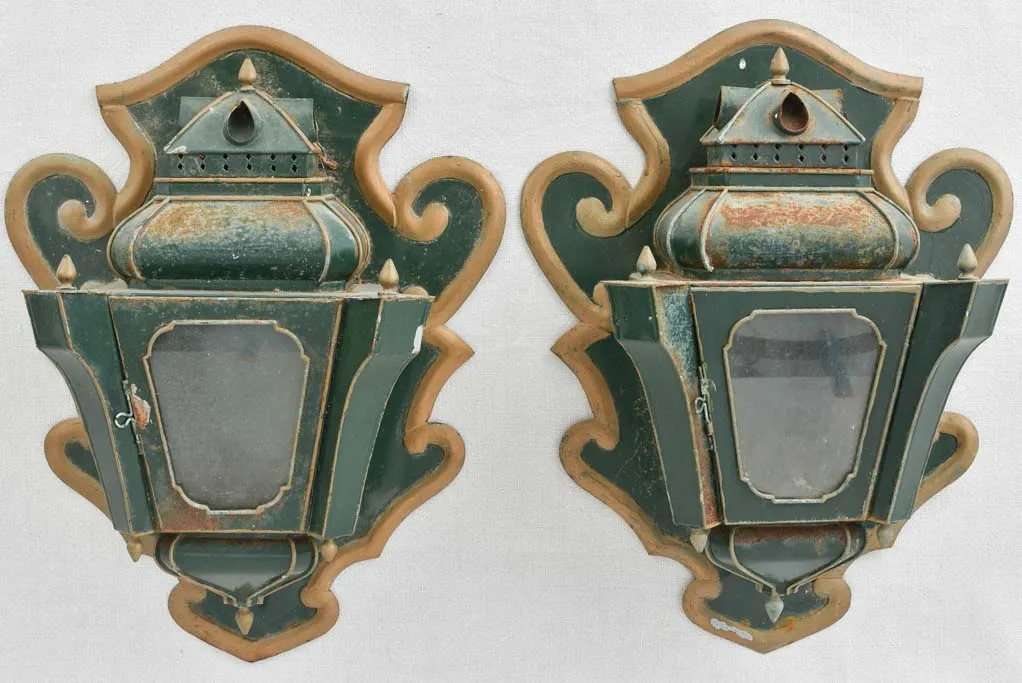 Pair of late 19th century wall lanterns - green 19¼"