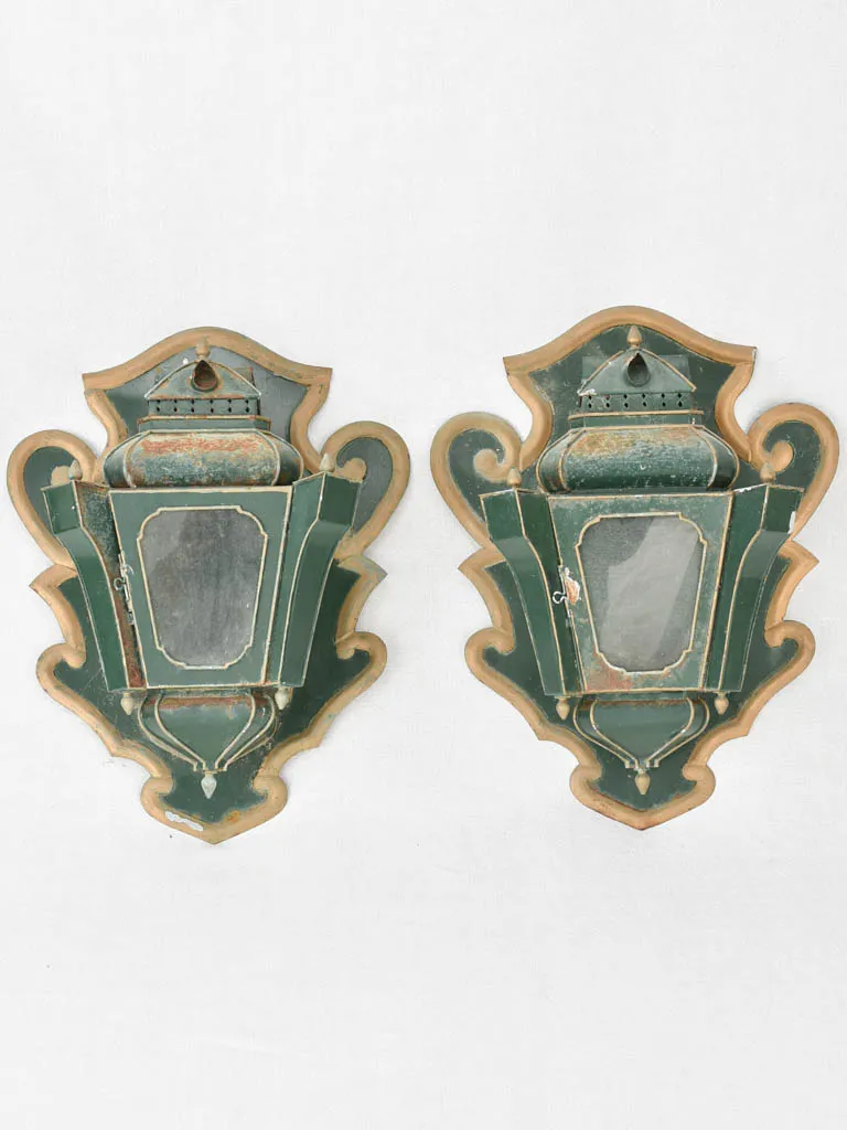 Pair of late 19th century wall lanterns - green 19¼"