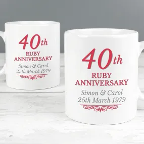 Personalised 40th Ruby Anniversary Mug Set