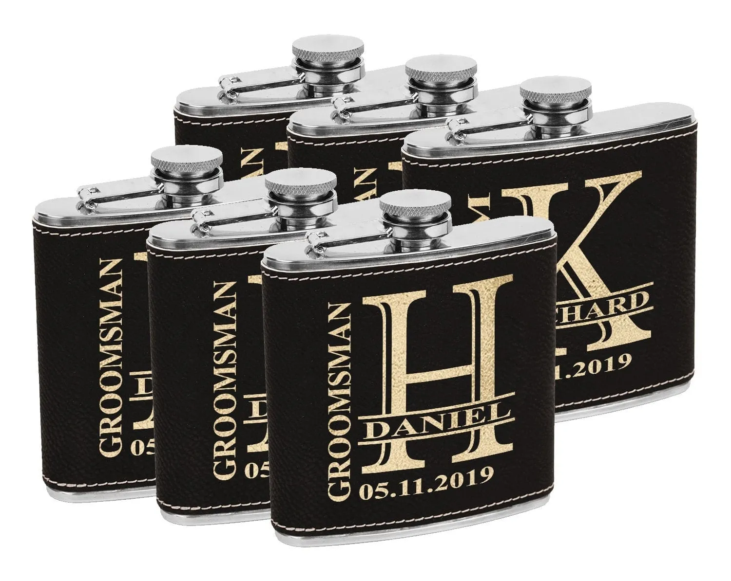 Personalized Engraved Flask for Women Men Custom Leather Wedding Monogram Groomsmen Bridesmaid Gift Father of Bride Grooms Stainless Flasks