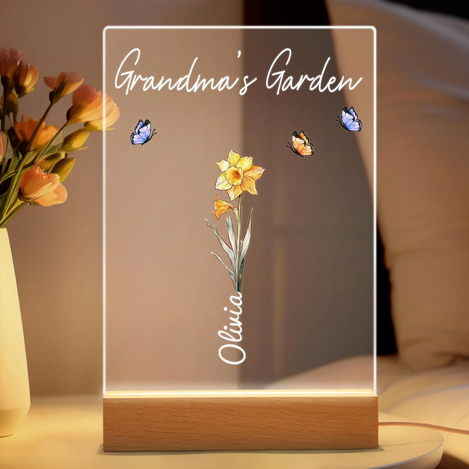 Personalized Grandma's Garden Night Light Birth Month Flower Gift for Her