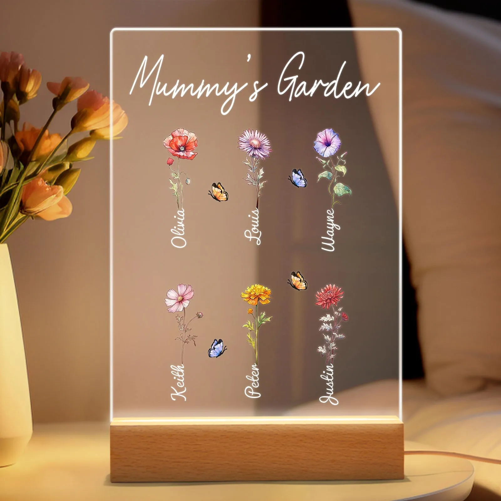 Personalized Grandma's Garden Night Light Birth Month Flower Gift for Her