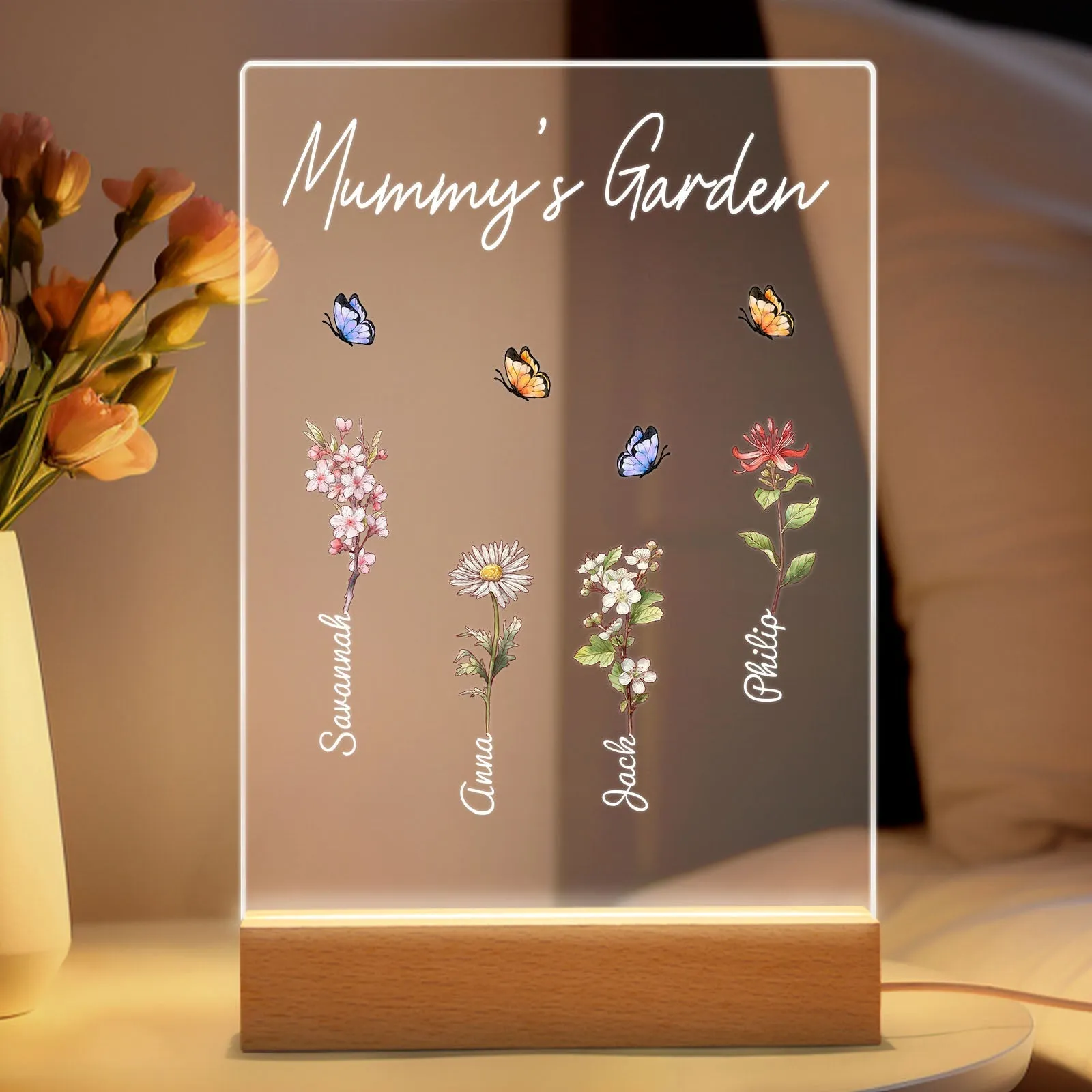 Personalized Grandma's Garden Night Light Birth Month Flower Gift for Her