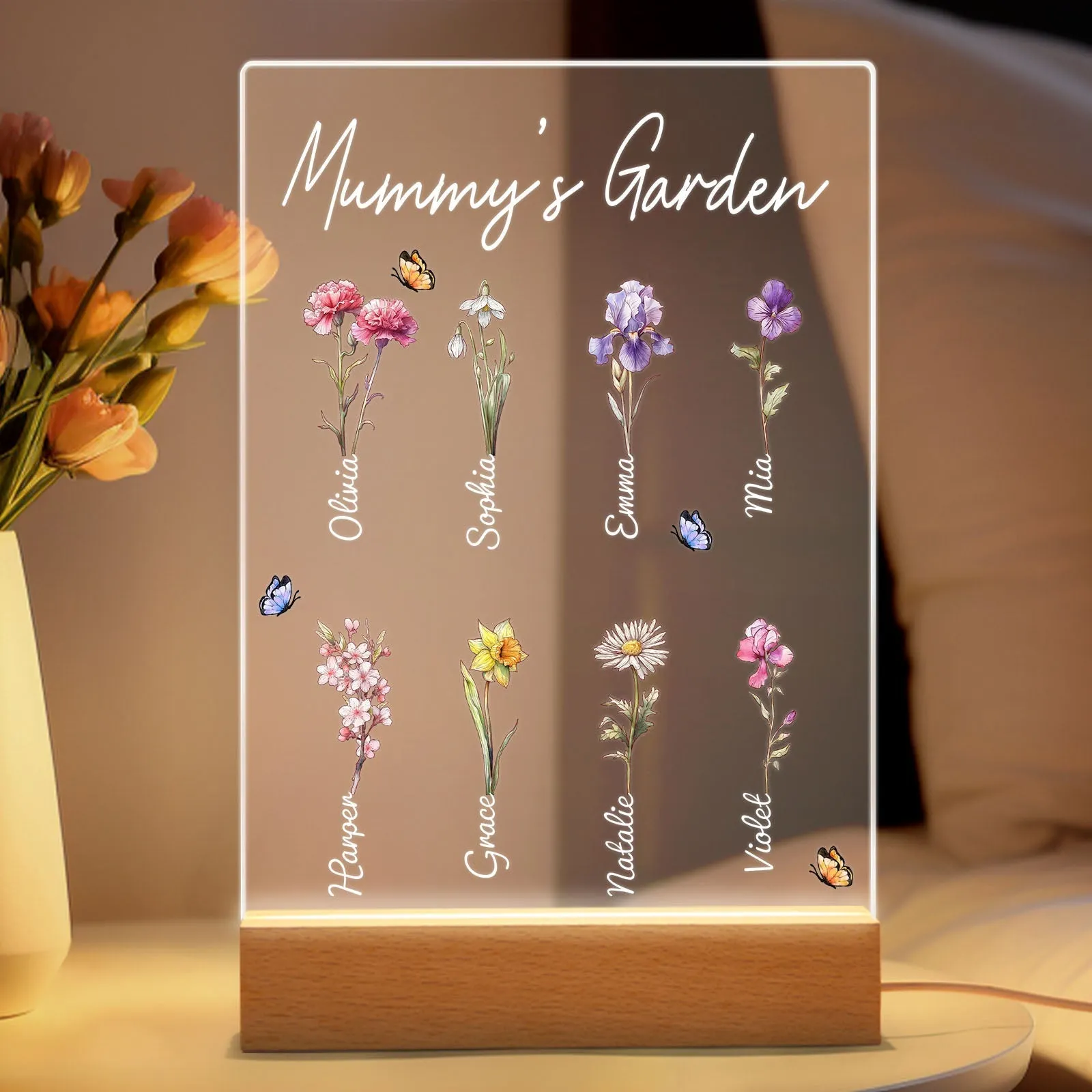 Personalized Grandma's Garden Night Light Birth Month Flower Gift for Her