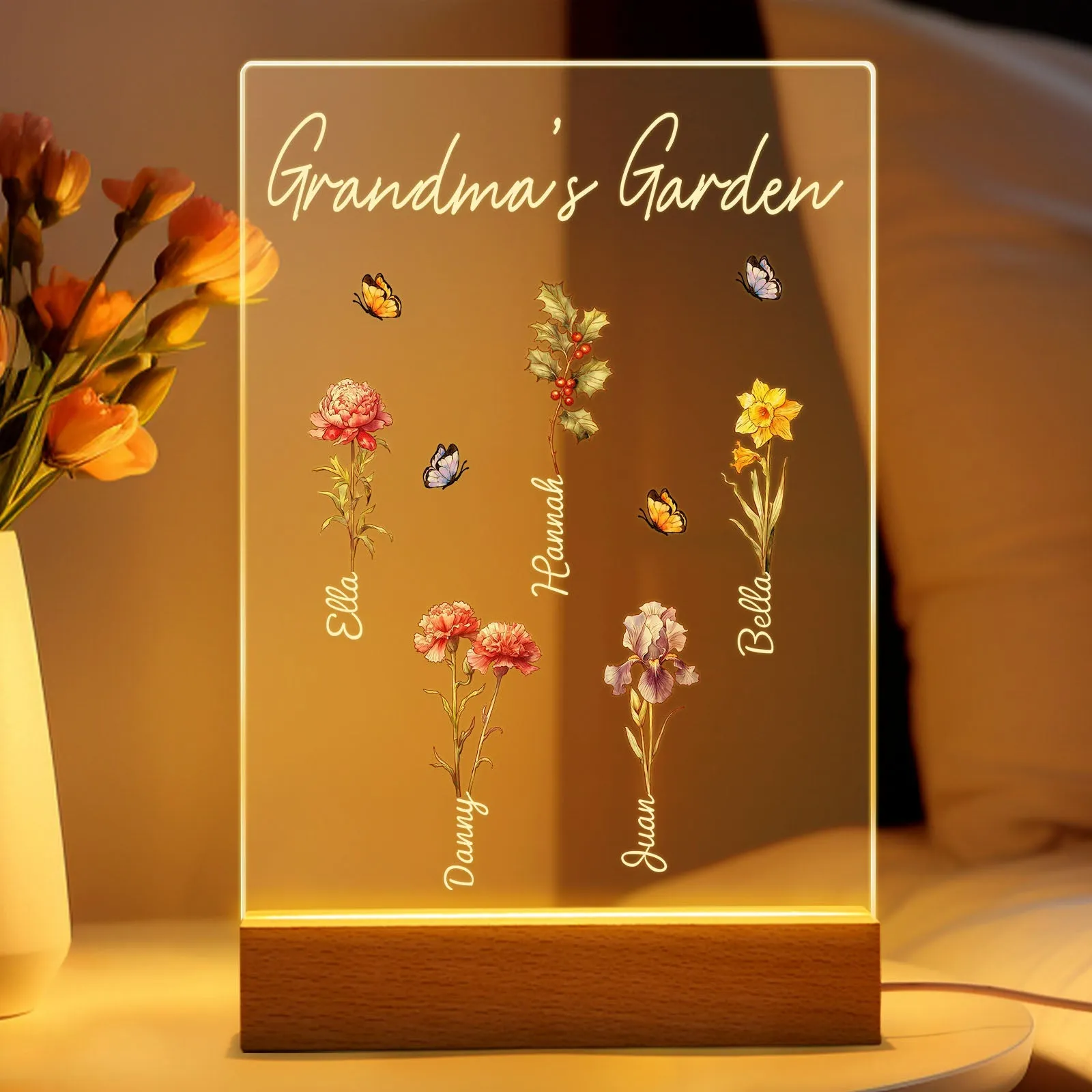 Personalized Grandma's Garden Night Light Birth Month Flower Gift for Her