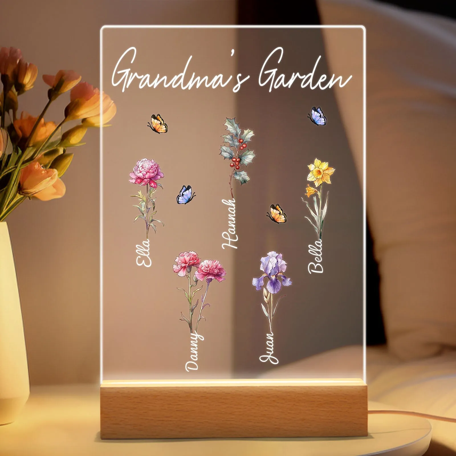 Personalized Grandma's Garden Night Light Birth Month Flower Gift for Her