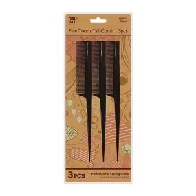 PLASTIC COMB SET FINE TEETH COMB 3 PCS 7.75" (BLACK)