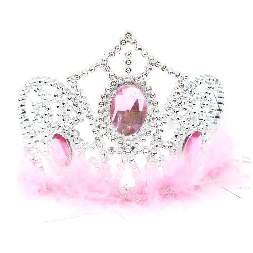 Plastic Princess Gemstone Tiara with Boa, Silver/Pink, 4-1/2-Inch