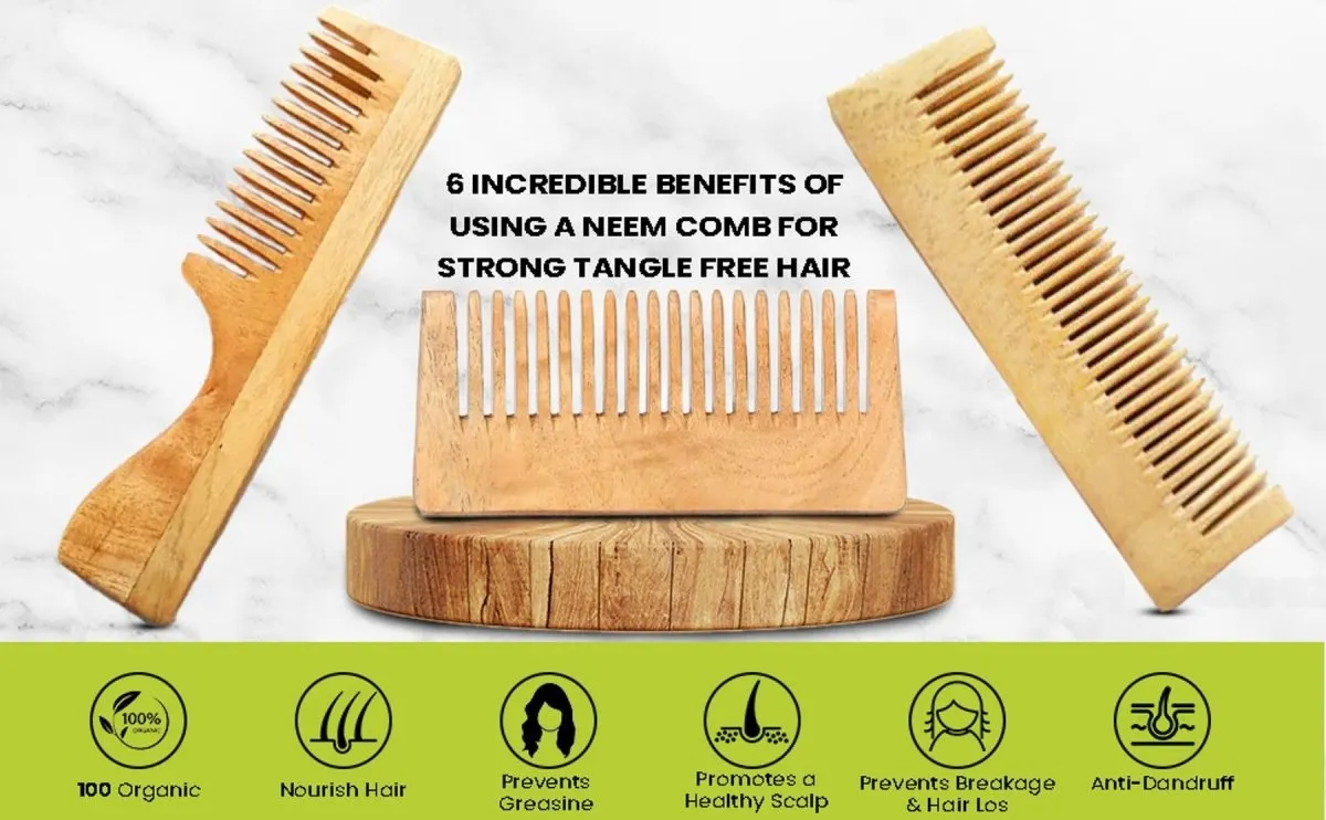 Pure Kacchi Neem Wood Comb Pack Combo -01 (Pack of 2)