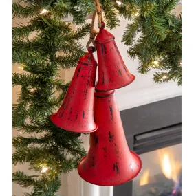 Red Metal Holiday Bells - Set of 3