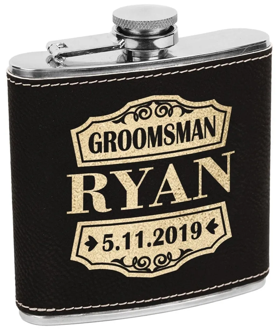 Retro Classy Customize Black Leather Flask with Gold Engraving for Wedding Birthday Gift for Dad Husbands Present Unique Wife Gifts Best Man