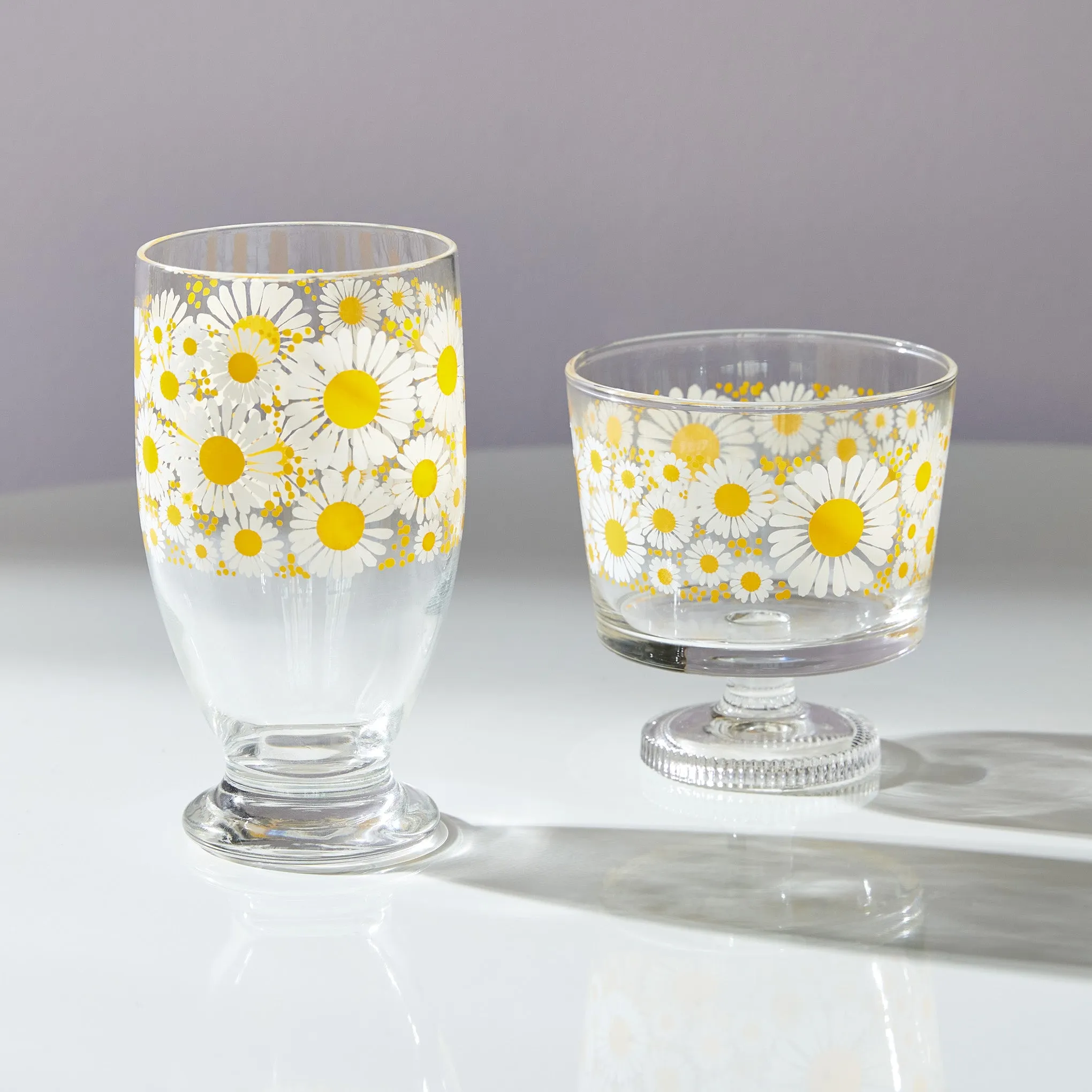 Retro Footed Glass Cup - Daisy Bloom