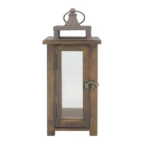 Rustic Wooden Hurricane Candle Lantern with Handle and Hinged Door