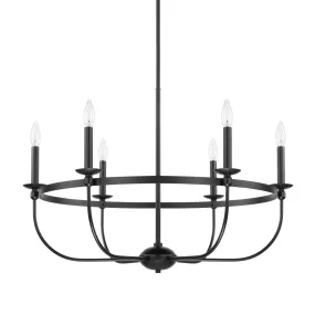 RYLANN 6 LIGHT CHANDELIER, MATTE BLACK