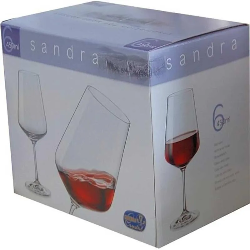 Sandra Wine Glass Clear Bohemia Crystal Glassware | Set of 6 | 4 x 9 inches | 450ml