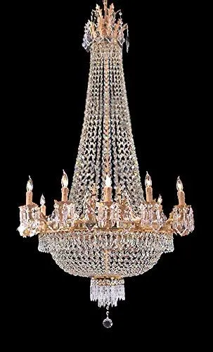 Set of 2-1 French Empire Gold Crystal Chandelier Lighting W 25" H52" 12 Lights and 1 French Empire Gold Crystal Chandelier Lighting 25 x 32, 12 Lights - 1EA C7/1280/8 4   1EA 1280/8 4