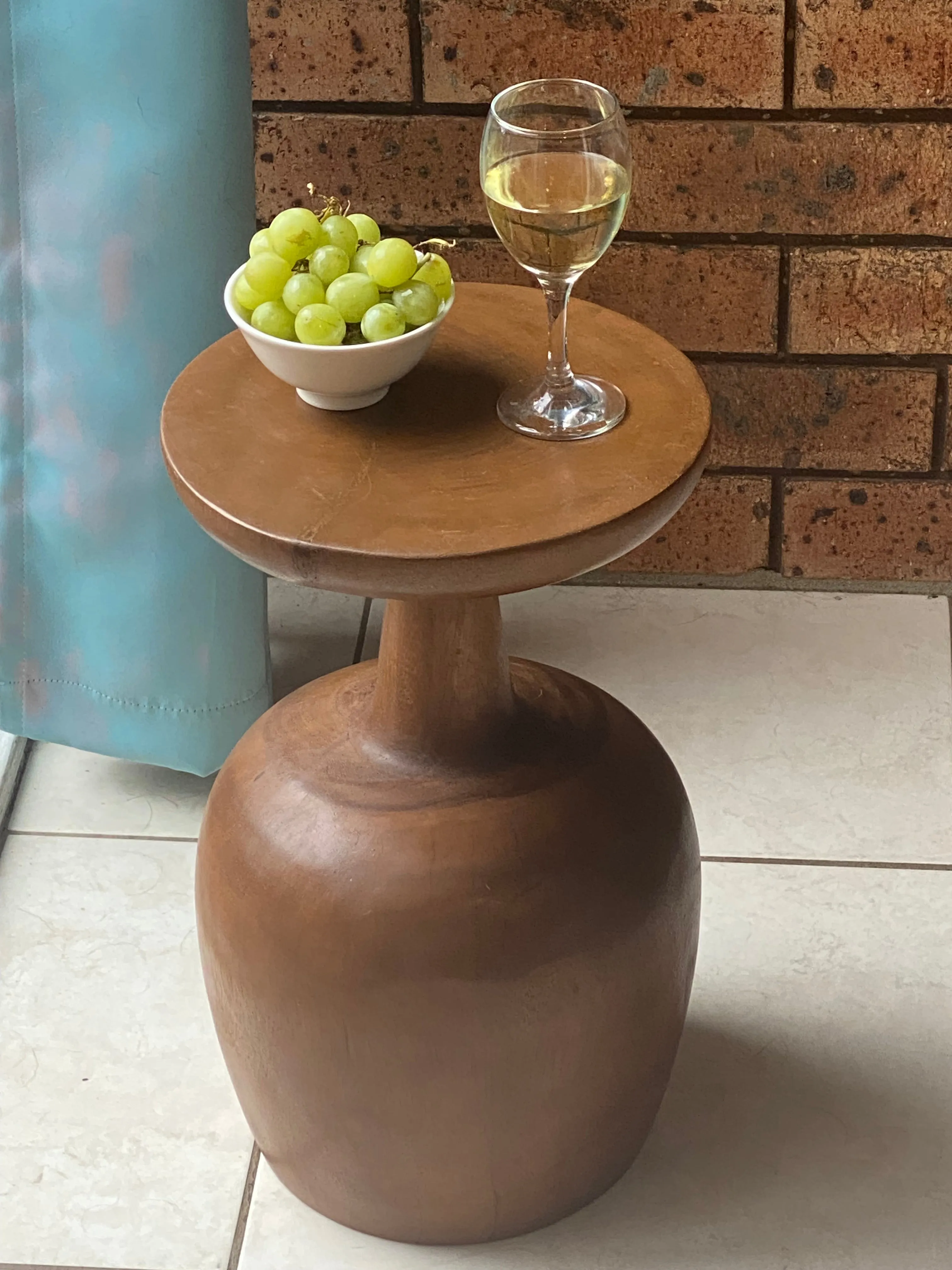 Side table Wine Glass shaped Acacia wood Corner drinks Table, fruit bowl, plant stand -48 cm height