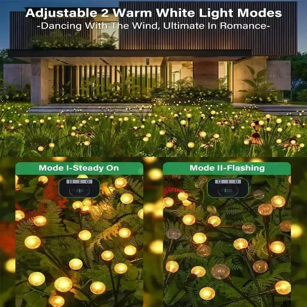 Solar Powered Garden Lights Outdoor Waterproof LED Firefly Lighting For Home, Yard