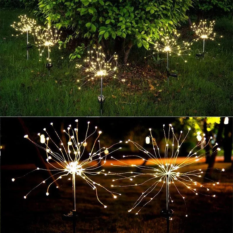 Solar Waterproof Lawn Ground Plug Dynamic Fireworks Light