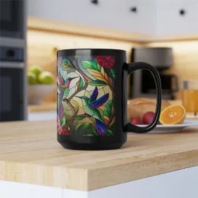 Stained Glass Hummingbird 03 - Black Mug, 15oz