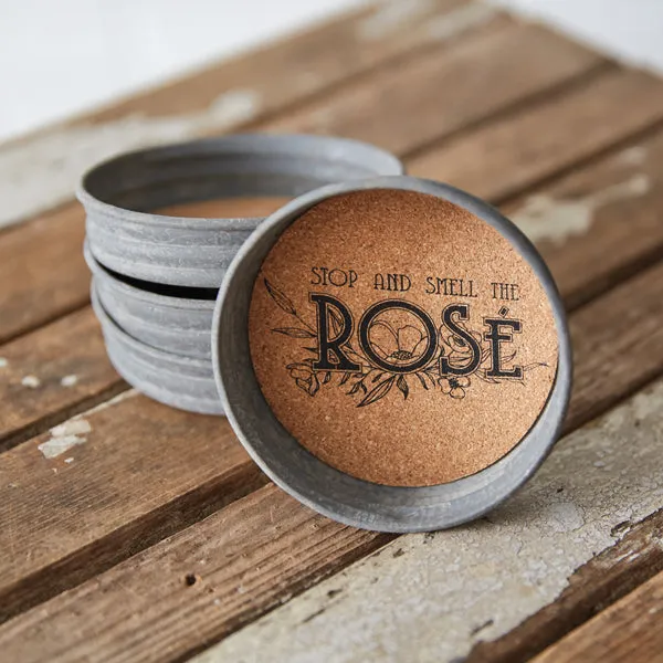 Stop And Smell The Rosé Mason Jar Lid Coaster