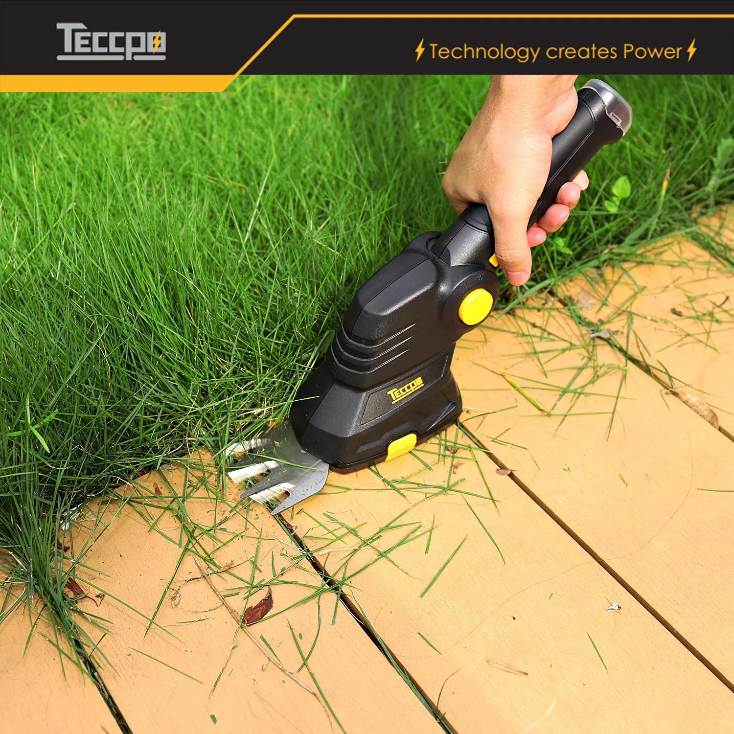 TECCPO Cordless Grass Shear, 3.6V Cordless Shrub Shear and Hedge Trimmer 1.5 Ah, 100min USB Fast Loading and Rotating Handle, Cutting width 70mm - TDGS01G