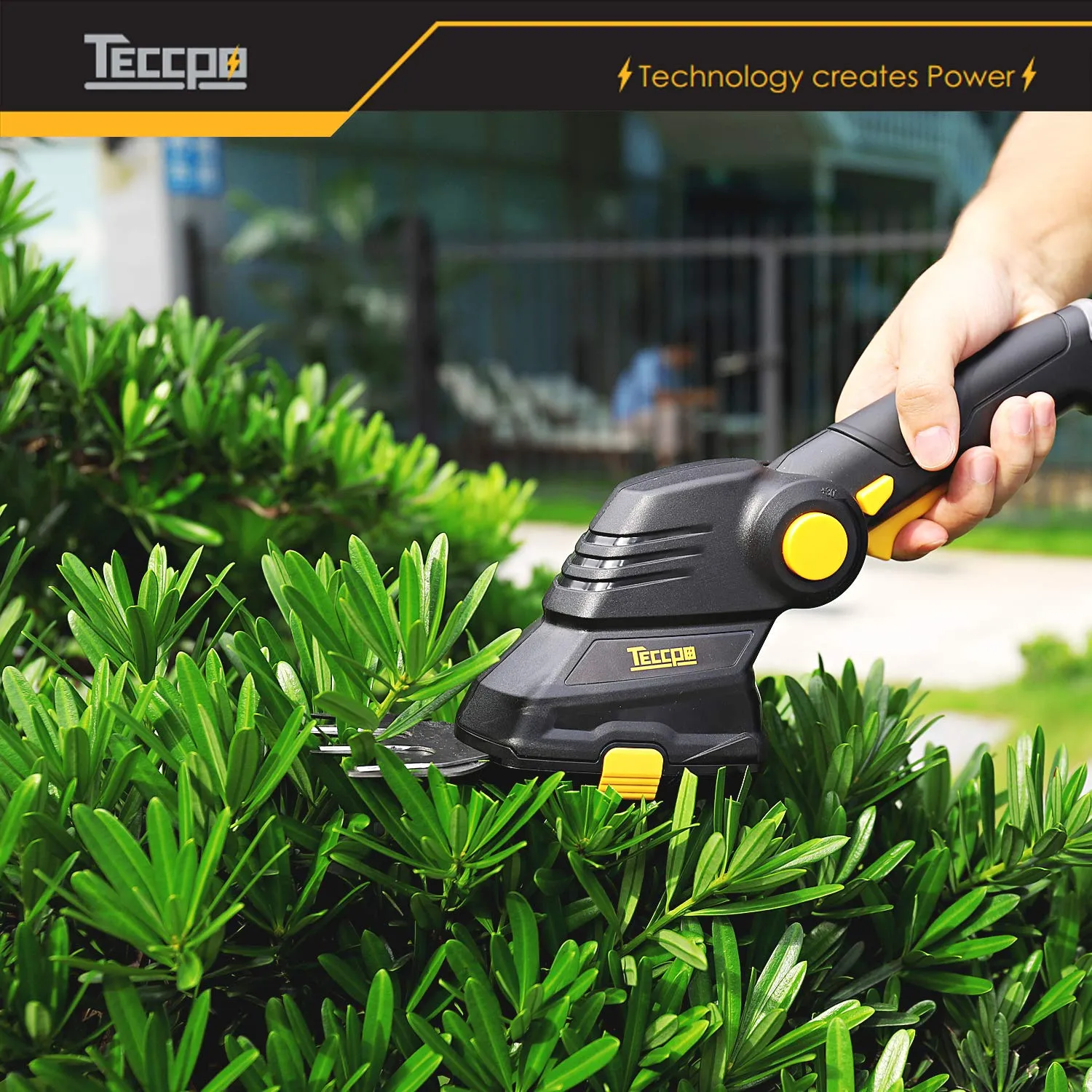 TECCPO Cordless Grass Shear, 3.6V Cordless Shrub Shear and Hedge Trimmer 1.5 Ah, 100min USB Fast Loading and Rotating Handle, Cutting width 70mm - TDGS01G