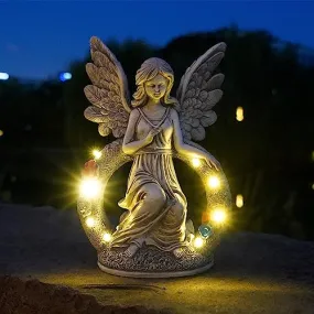 Tooyuart Solar Angel Garden Statues - 8 LED Lights, Angel Figurines Outdoor Art Decor for Gardens, Mom,Patios, Balconies, Yards, Lawns - Perfect Housewarming Gift (Angel Decor)