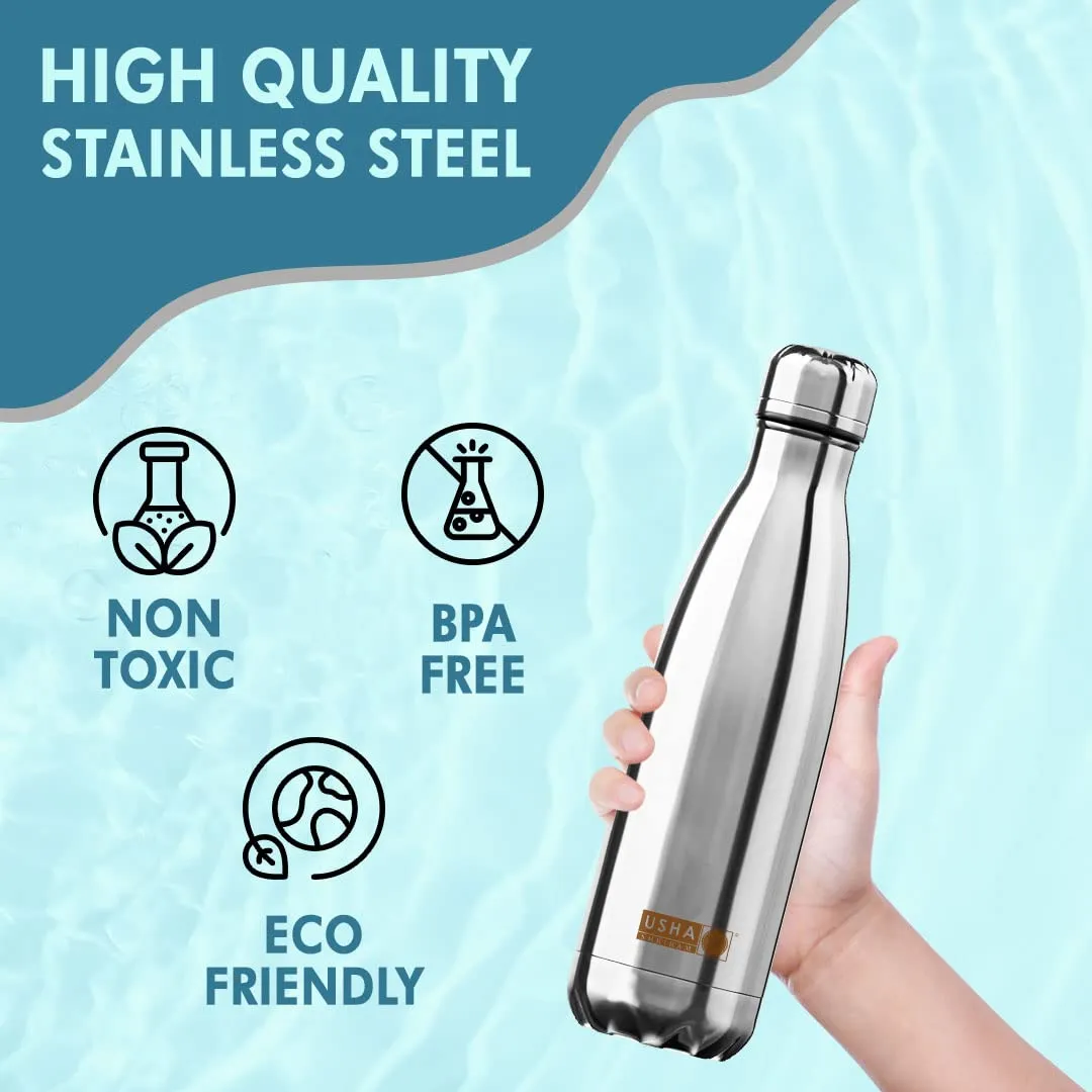 USHA SHRIRAM Insulated Stainless Steel Water Bottle (1L - Pack of 20) | Hot for 18 Hours, Cold for 24 Hours | Water Bottle for Home, Office & Kids | Rust-Free, Durable & Leak-Proof | Silver