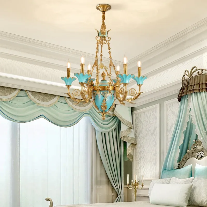 Versailles - French Classical Ceramic Chandeliers, Exquisite Handmade Copper Candle Chandeliers, Luxury Copper Lamps In Hotel Bedrooms