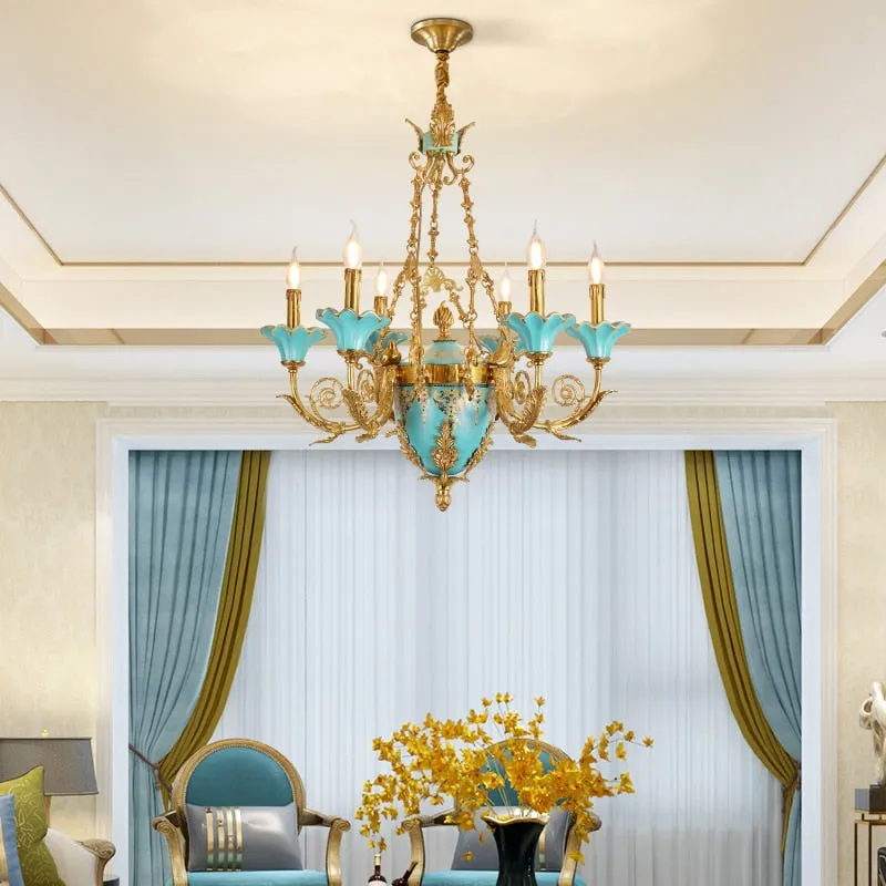 Versailles - French Classical Ceramic Chandeliers, Exquisite Handmade Copper Candle Chandeliers, Luxury Copper Lamps In Hotel Bedrooms