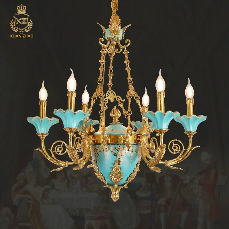 Versailles - French Classical Ceramic Chandeliers, Exquisite Handmade Copper Candle Chandeliers, Luxury Copper Lamps In Hotel Bedrooms