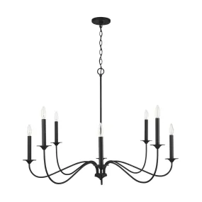 VINCENT 8 LIGHT CHANDELIER, BLACK IRON