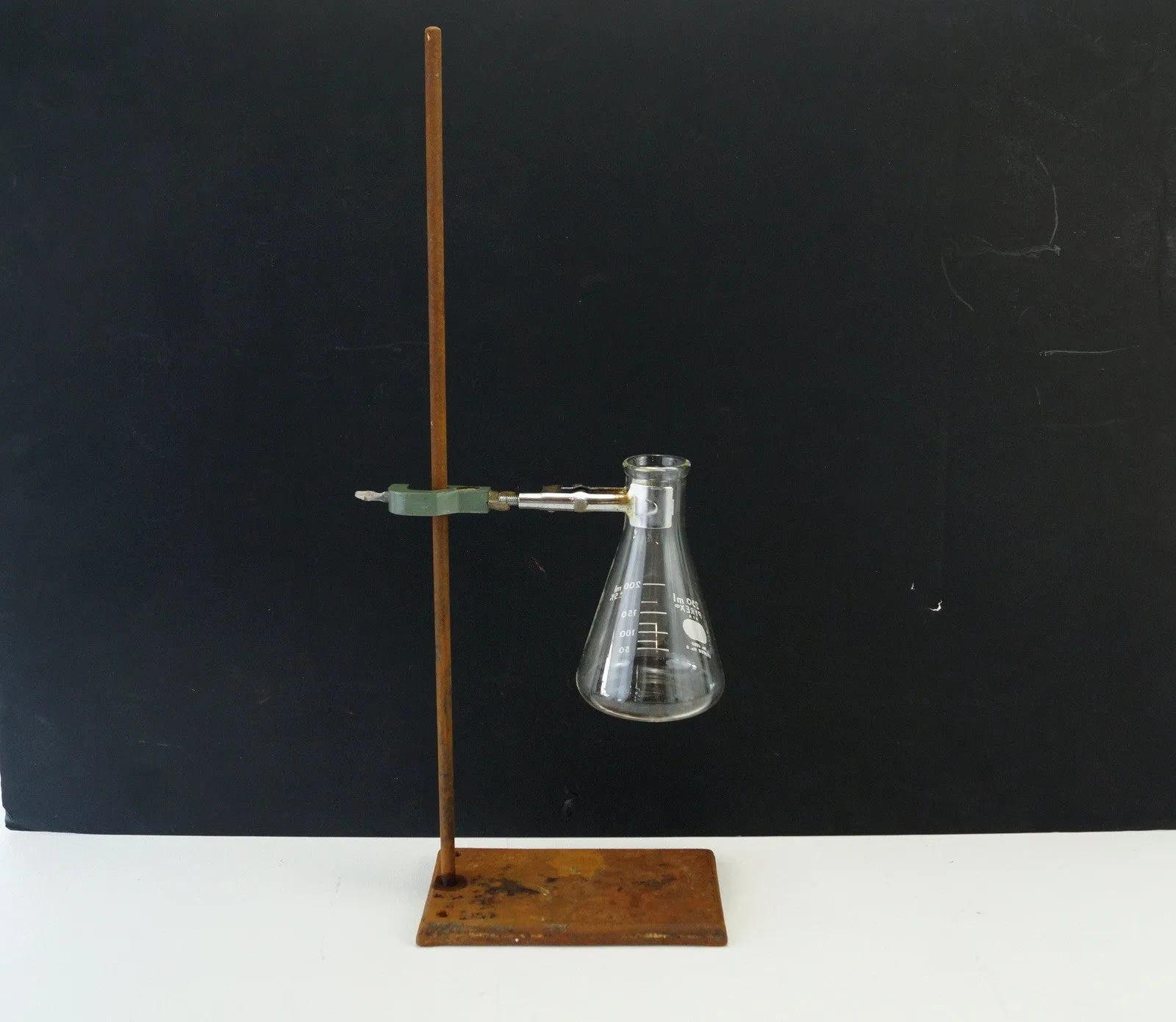 Vintage Industrial Cast Iron Lab Stand with Clamp & Flask (c.1950s) N3