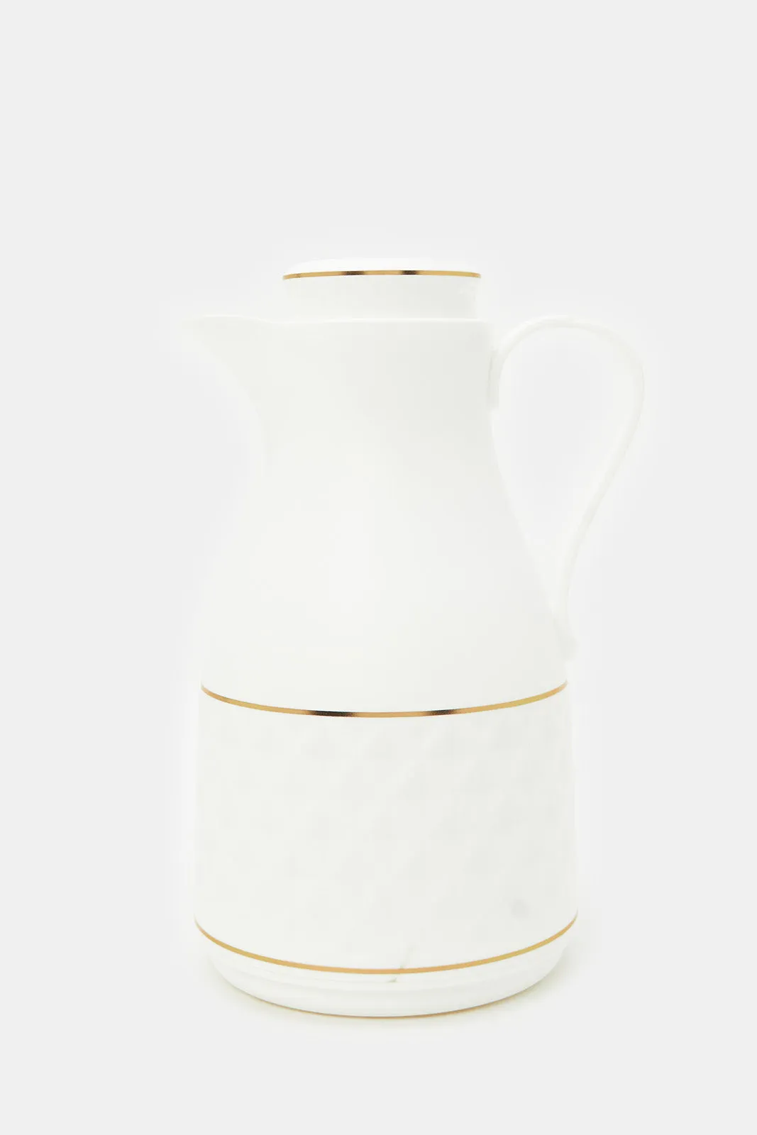 White Embellished with gold rim Vacuum Flask