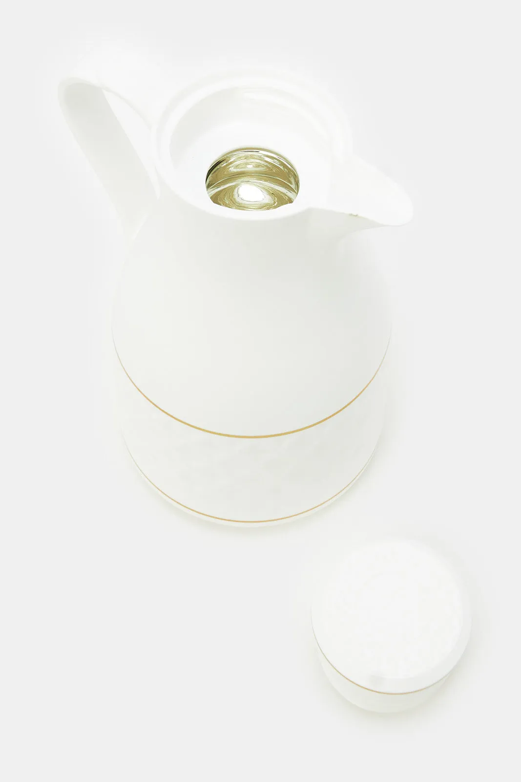 White Embellished with gold rim Vacuum Flask