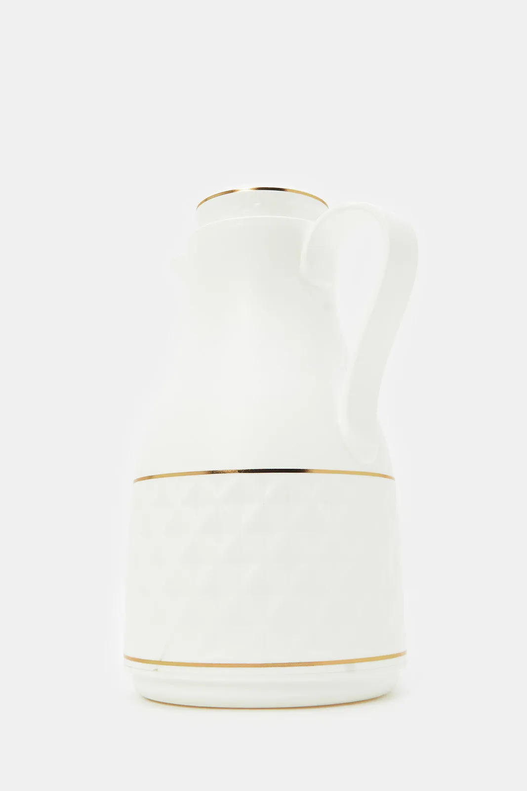 White Embellished with gold rim Vacuum Flask