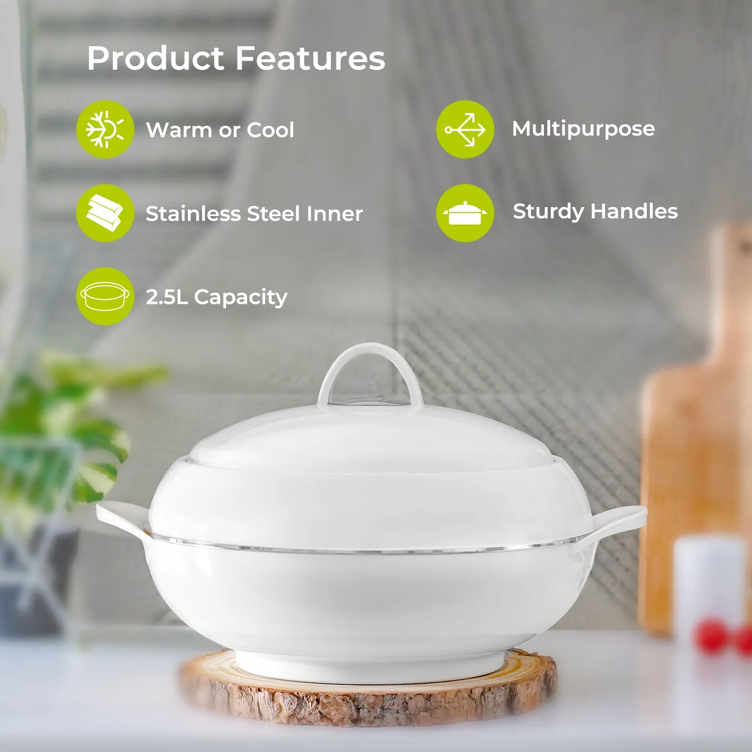 White Insulated Casserole Serving Dish 2.5L