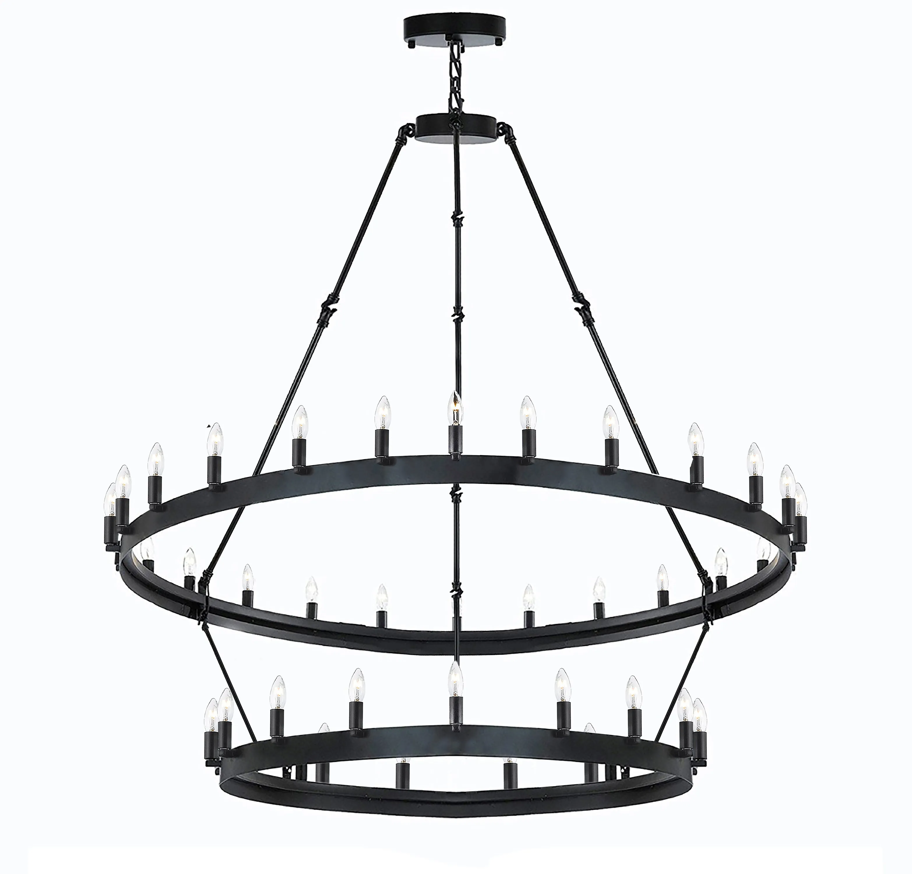 Wrought Iron Vintage Barn Metal Castile Two Tier Chandelier Chandeliers Industrial Loft Rustic Lighting W 38" H 50" - G7-3429/30