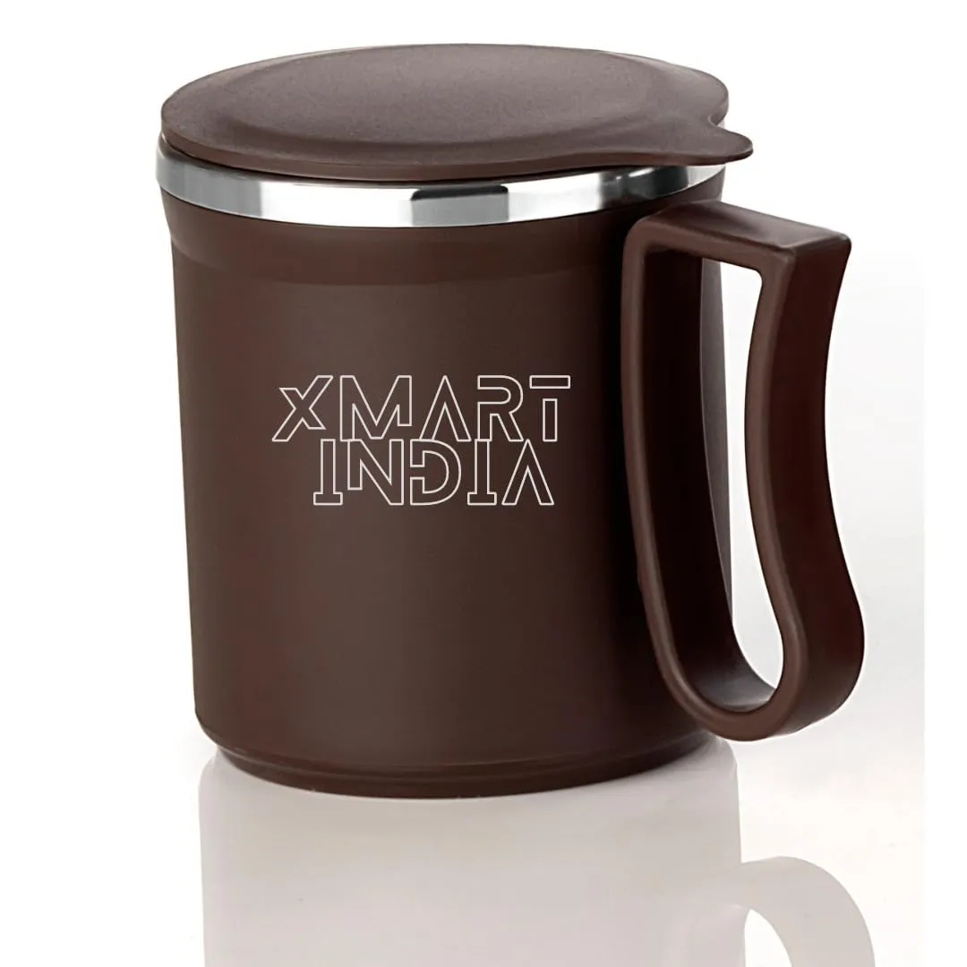 XMART INDIA Coffee Mug Vaccum Insulated Cup Comes with Styling Lid for Tea Milk Coffee Mug Inner Stylist Double Wall Cup for Home Office Restaurant Use Gift Pack of 1 Pic (Brown)