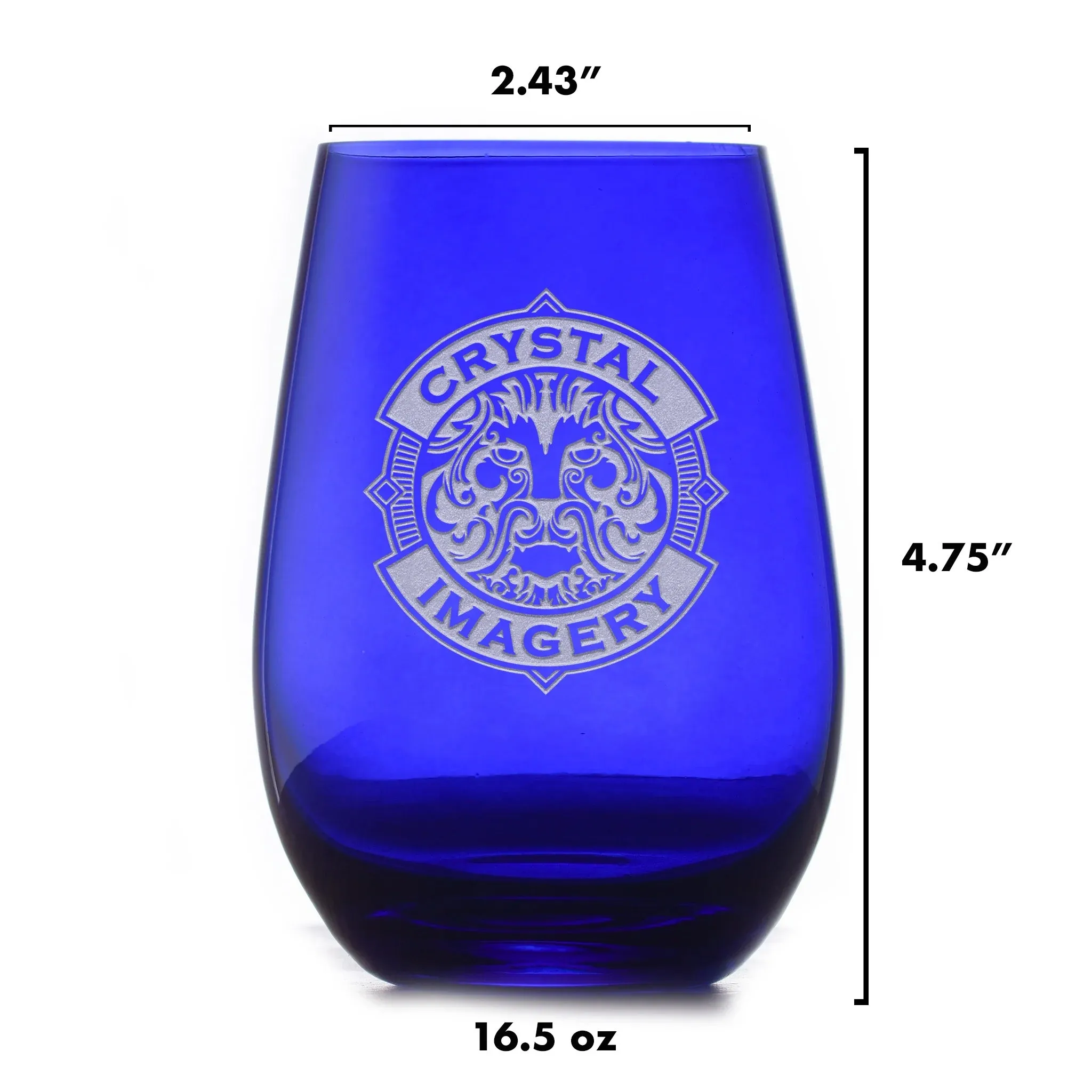 Your Logo Engraved Blue Stemless Wine Glass by Crystal Imagery